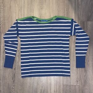 J. McLaughlin Blue and White Striped Sweater with Green Accents